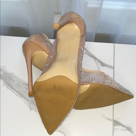 Rhinestone Nude Patent Leather & Mesh Heels - Size 42 - Picture 8 of 11